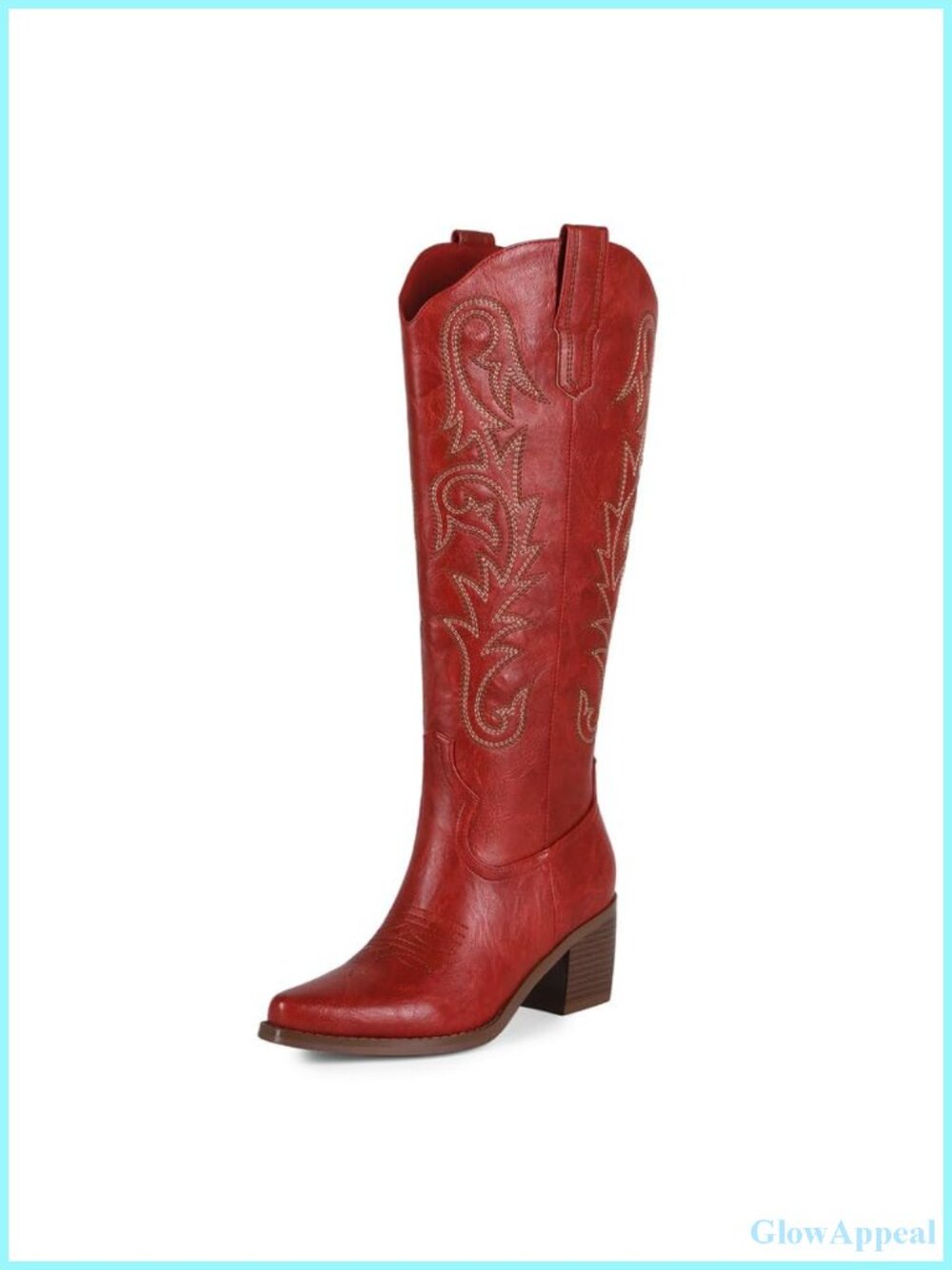 Faux Leather Knee-High Western Cowboy Boots Pointed Toe Pull-On